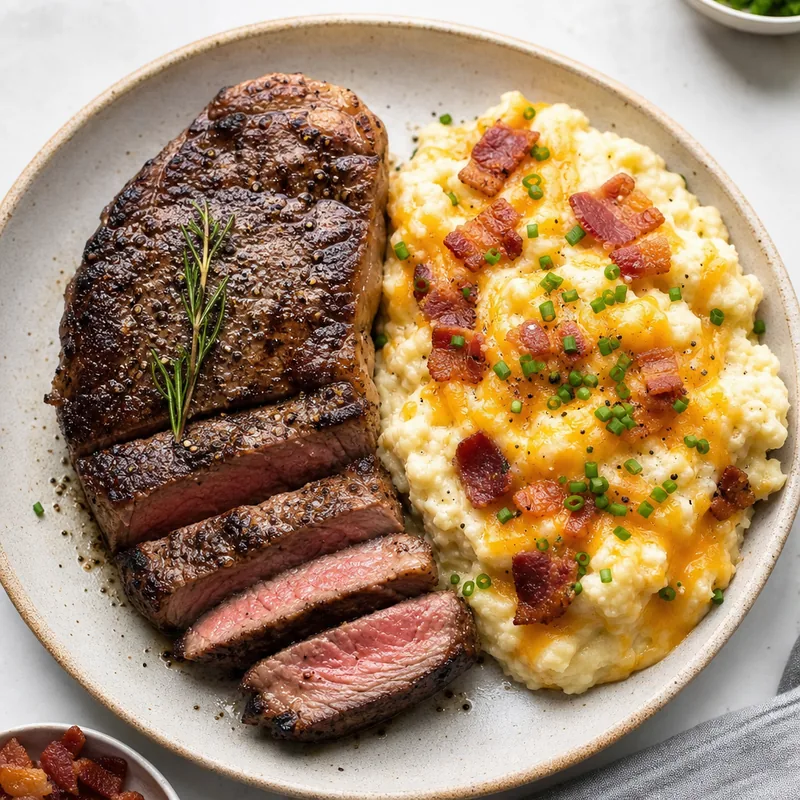 Steak and Loaded Baked Cauliflower